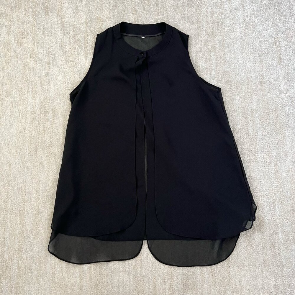 3 for $6 Black Sheer Summer Work Office Long Sleeveless Tunic Blouse Top L